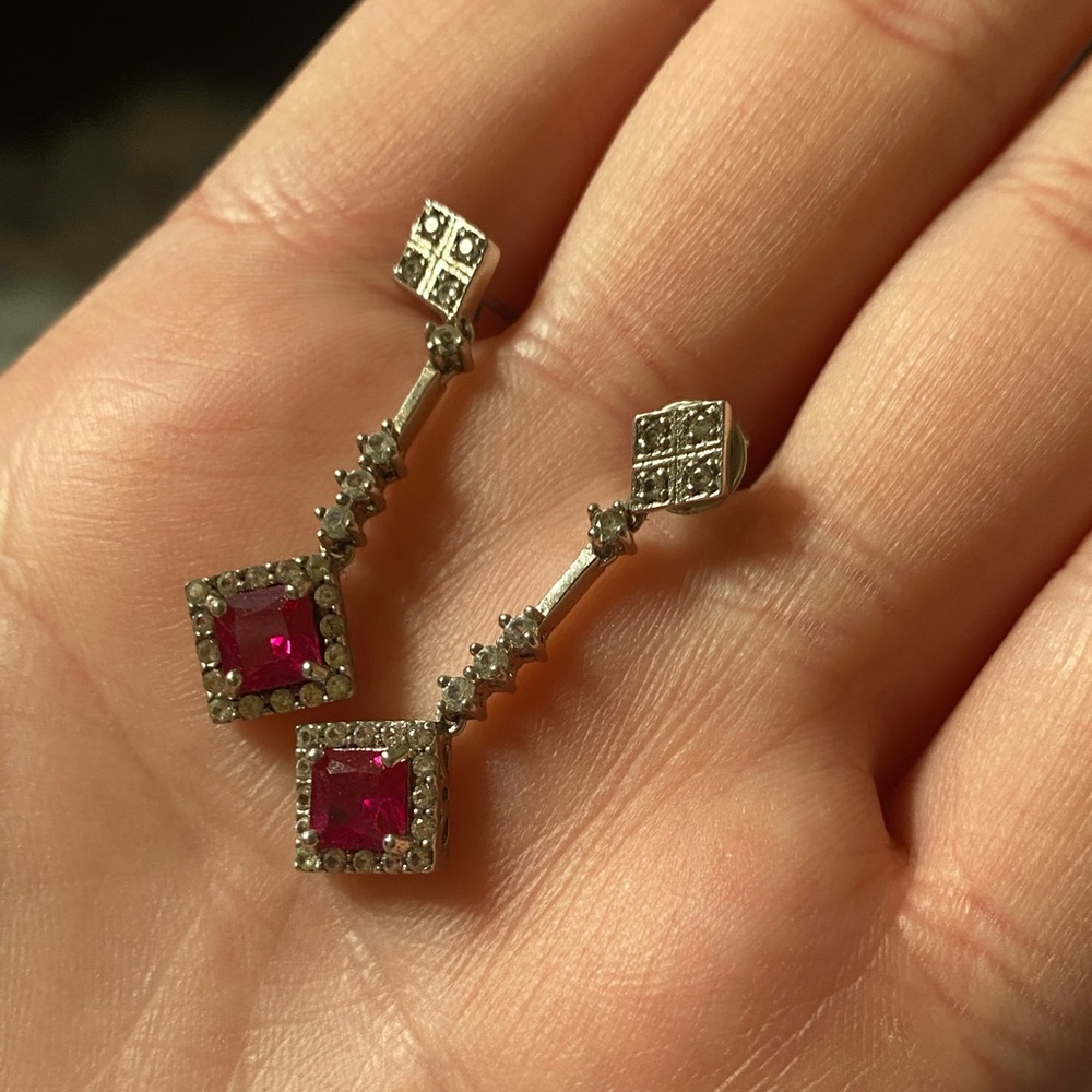Ruby and silver earrings with Diamond accents